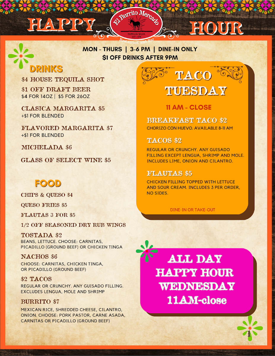 El Burrito Mercado Menu - Image 1